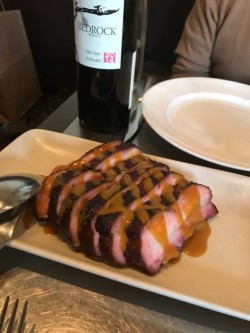 Smoked pork belly with Carolina barbeque sauce from Ad Hoc